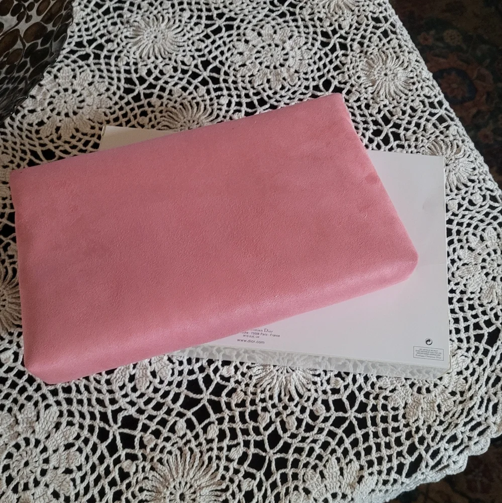 Dior Pink Suede Pouch with‎ Silver Logo Zip NIB